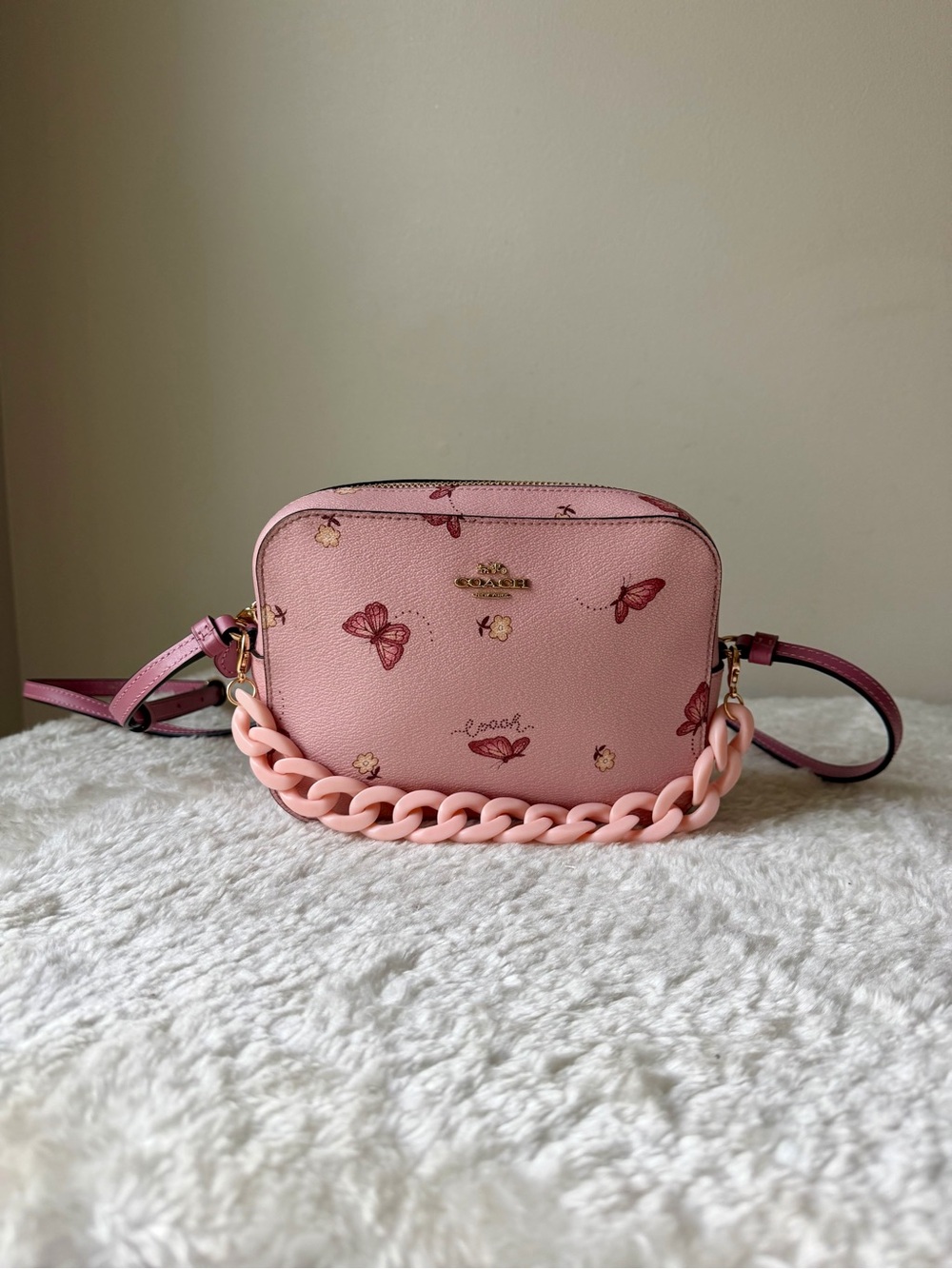 Coach Butterfly Camera Bag purse with chain charm